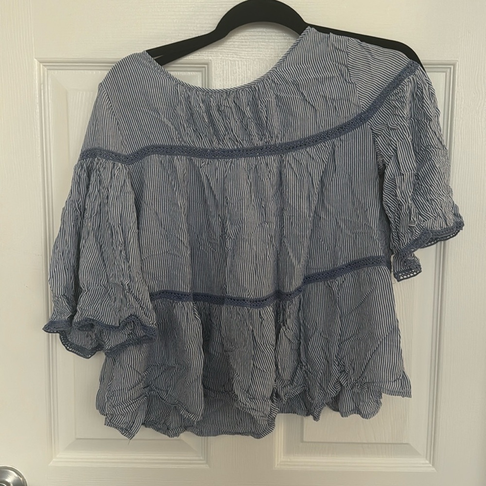 Max Studio White and Blue Striped Blouse